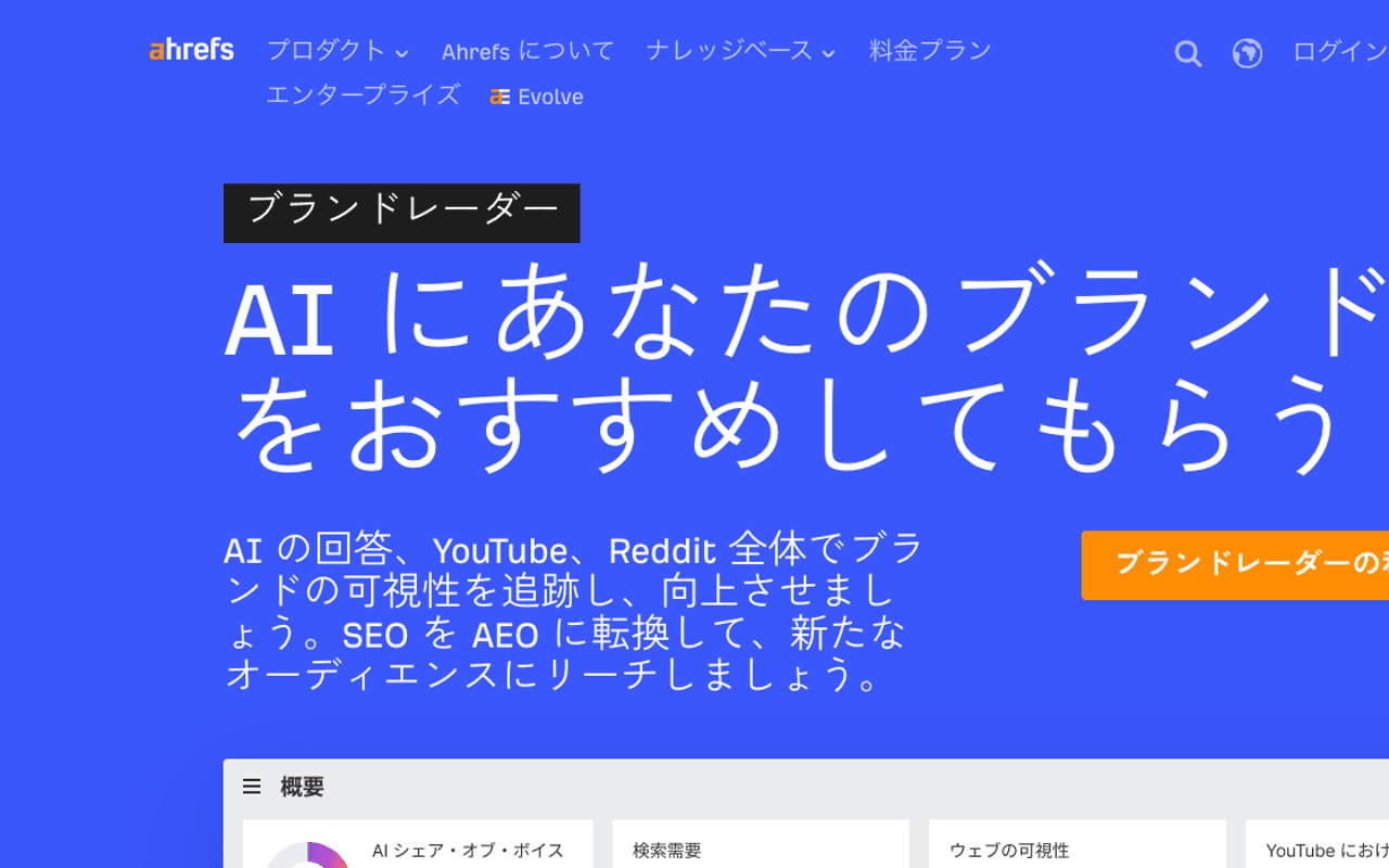 Ahrefs Brand Radarの公式サイト画面